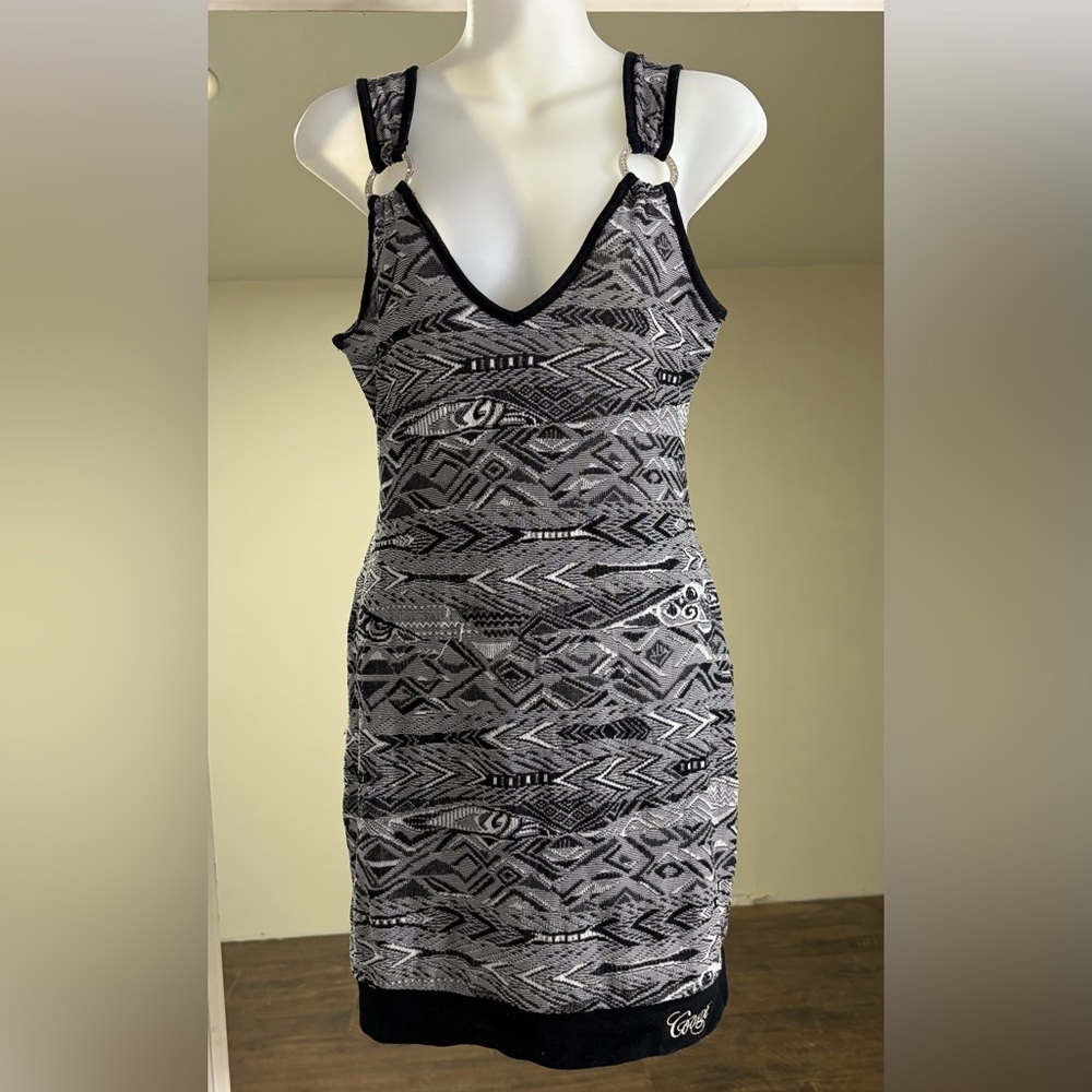 COOGI Black and Gray Textured Fabric Mini Dress